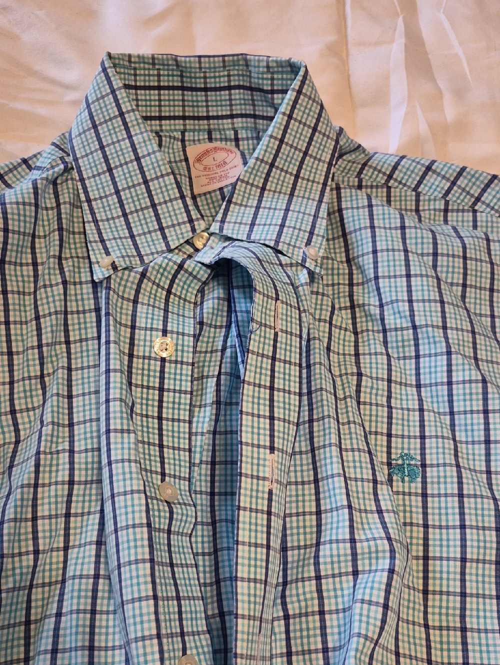 Brooks Brothers Men’s Green and Blue Plaid Button-Down Shirt